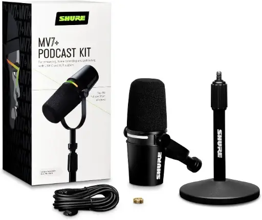 Shure MV7+ - Micrófono dinámico para podcast con soporte